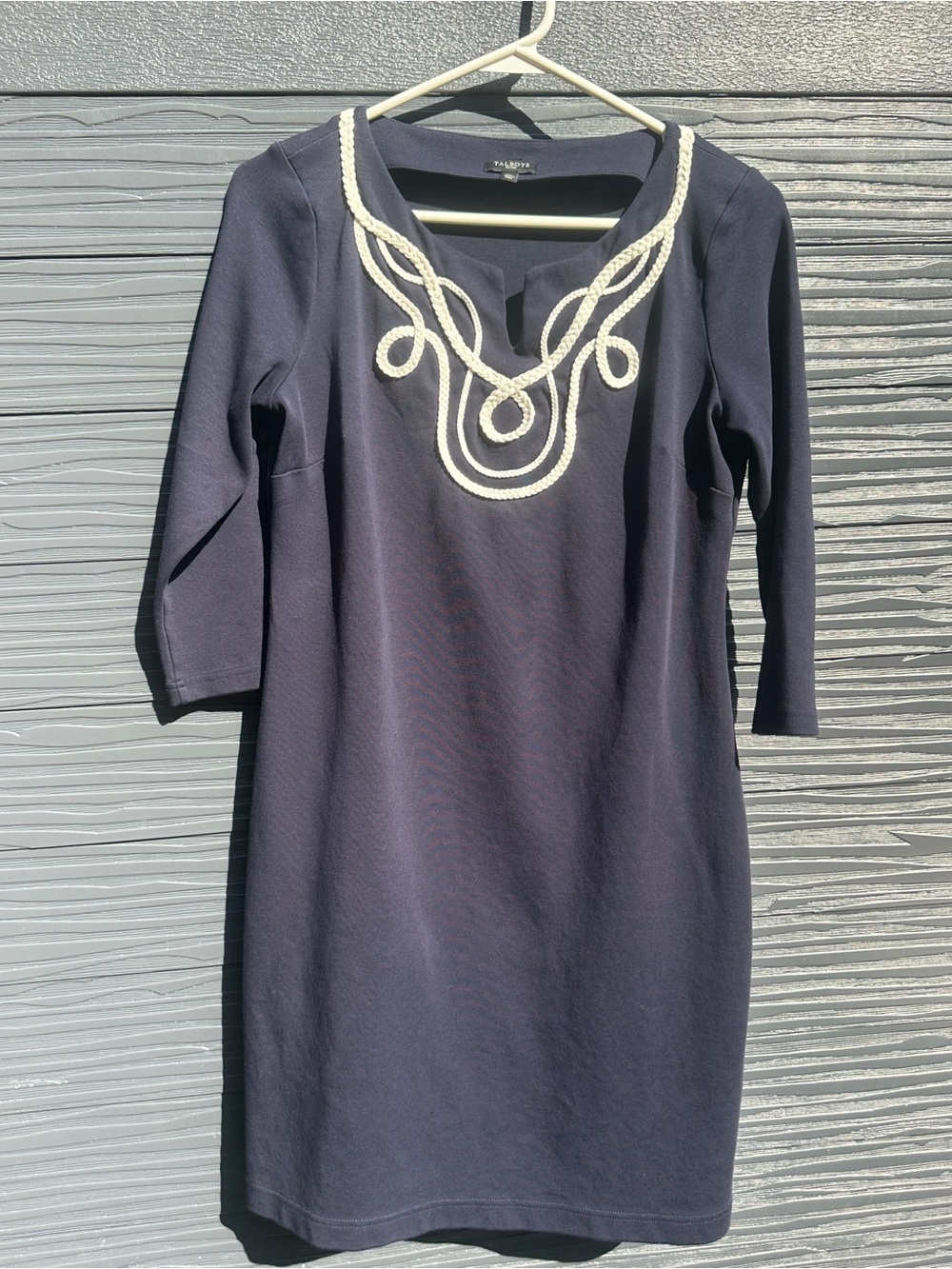 Talbots Petites Navy Nautical Rope Trim Shift Dress Medium Petite